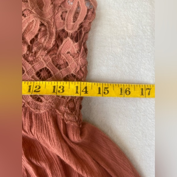 free people one adella salmon lace rayon tiered ruffled gauze maxi sz m - Picture 11 of 12